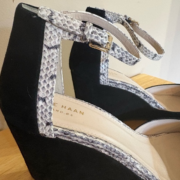 Cole Haan Black Wedges with Snakeskin Strap - Picture 5 of 12